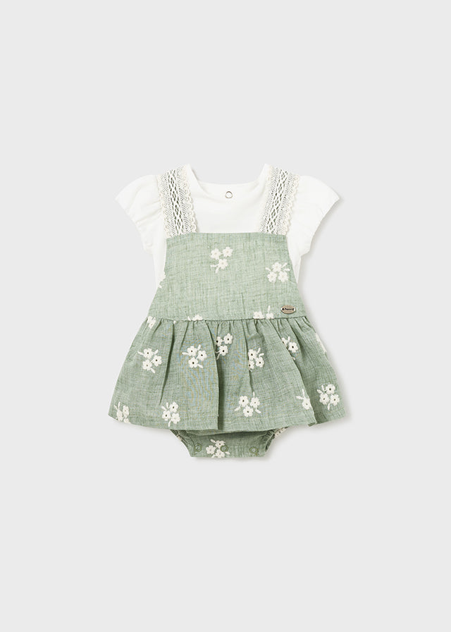 Sage Floral Bubble Overall Set