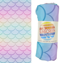 Load image into Gallery viewer, Mermaid Scales Hooded UPF 50+ Sunscreen Towel