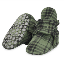 Load image into Gallery viewer, Olive Plaid Cotton Gripper Bootie
