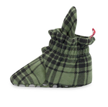 Load image into Gallery viewer, Olive Plaid Cotton Gripper Bootie