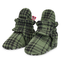 Load image into Gallery viewer, Olive Plaid Cotton Gripper Bootie