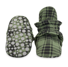 Load image into Gallery viewer, Olive Plaid Cotton Gripper Bootie