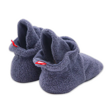 Load image into Gallery viewer, Denim Navy Fleece Gripper Bootie