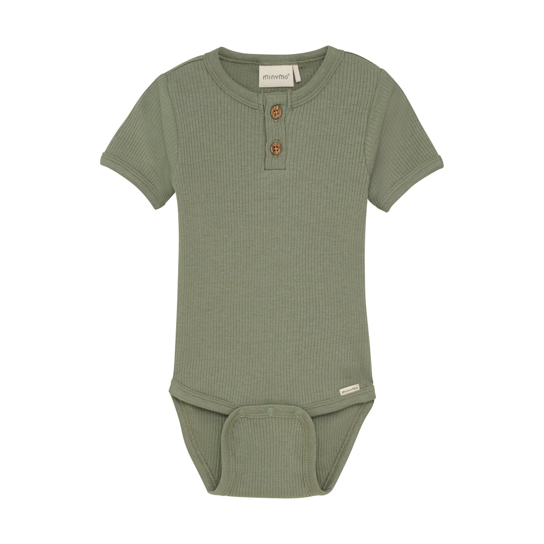 Olive Green Ribbed Short Sleeve Bodysuit