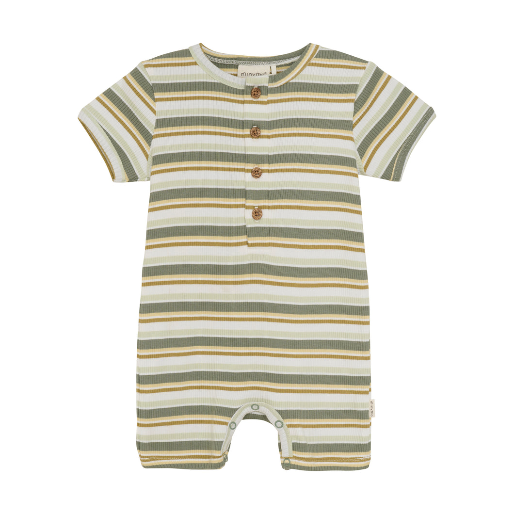 Green Stripe Mix Rib Shortie Romper