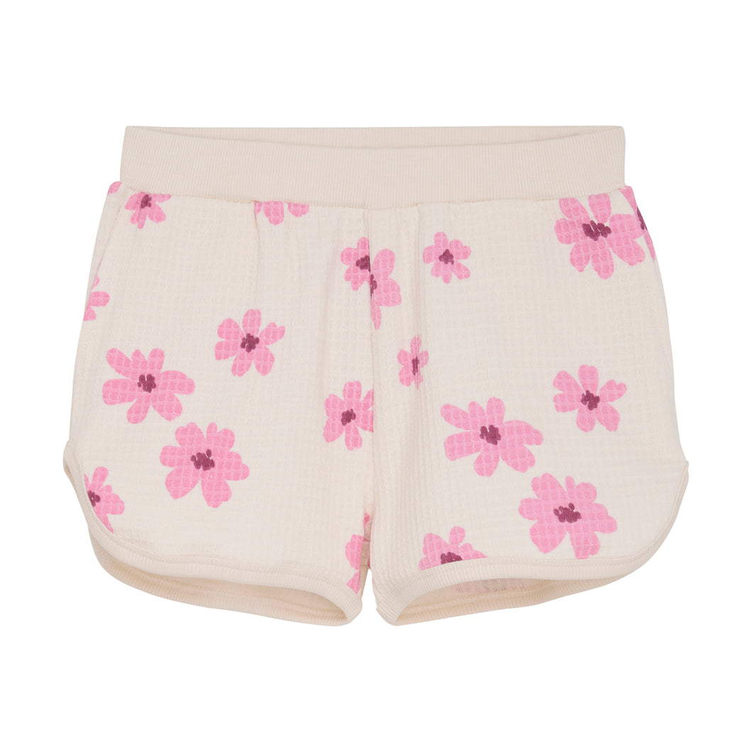 Pink Flower Waffle Shorts