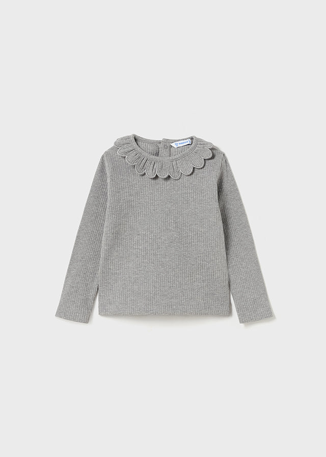 Grey Collared Rib Knit Top