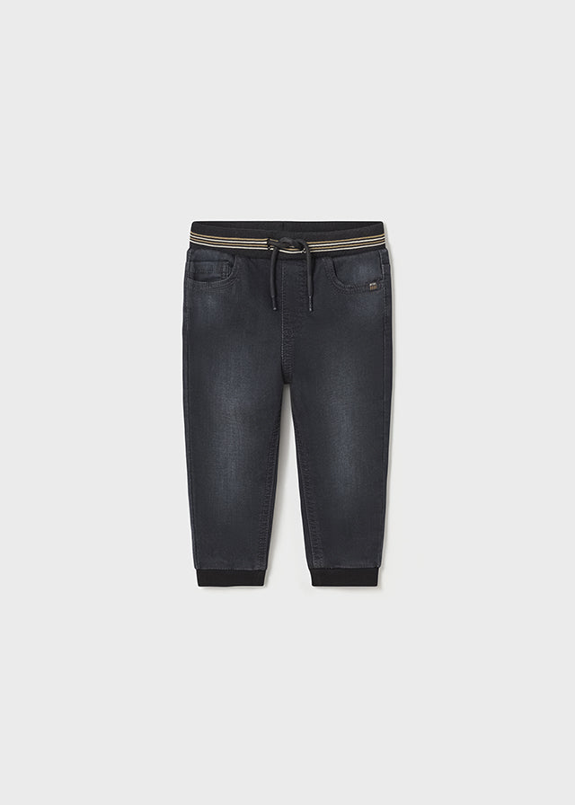 Black Elastic Band Denim Jogger