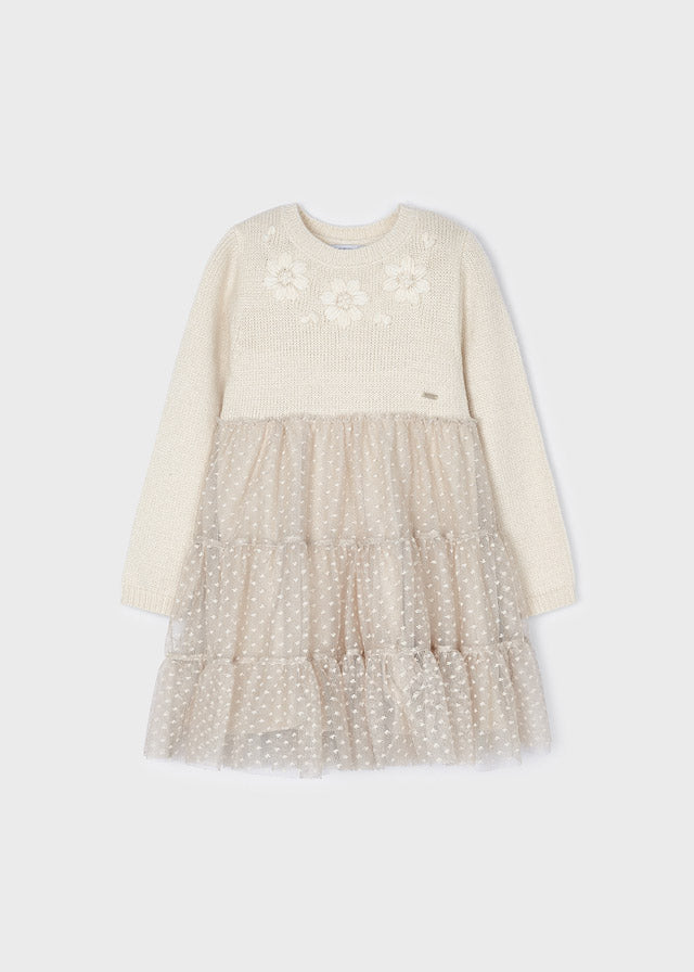 Cream Tulle Flower Dress