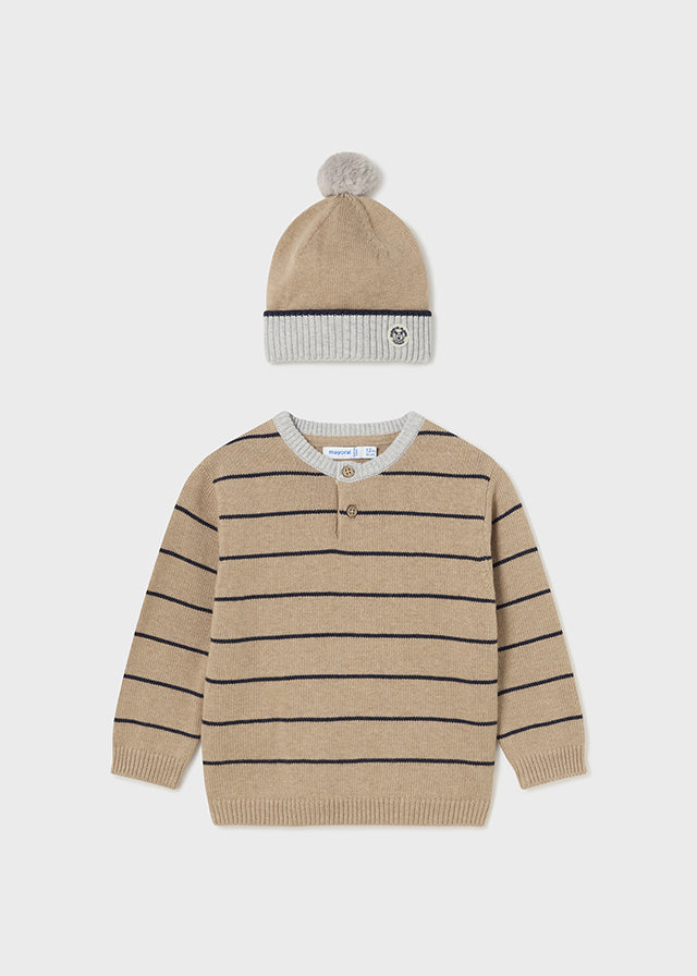 Navy Stripe Sweater & Hat Set