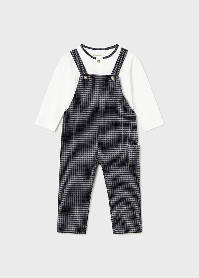 Navy Plaid Overall Set