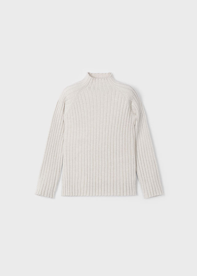 Oat Ribbed Mock Neck Top