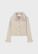 Load image into Gallery viewer, Champagne Shimmer Faux Fur Collar Cardigan Sweater
