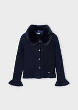 Load image into Gallery viewer, Navy Faux Fur Collar Cardigan Sweater
