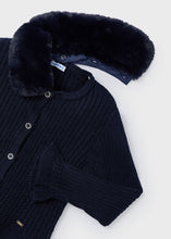 Load image into Gallery viewer, Navy Faux Fur Collar Cardigan Sweater
