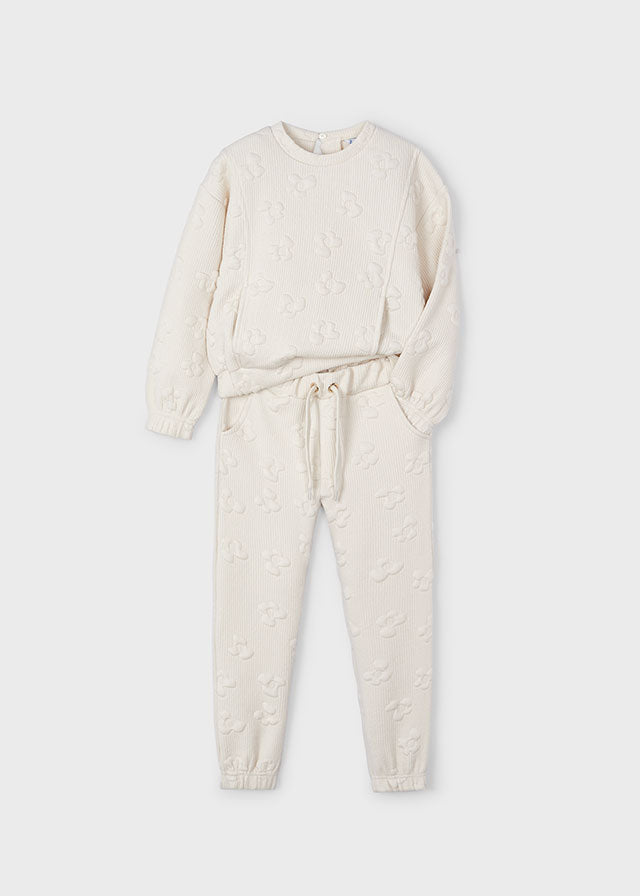 Cream Floral Ribbed Track Suit