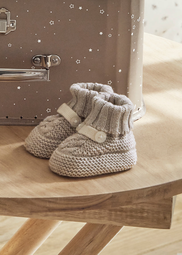 Taupe Knit Baby Booties