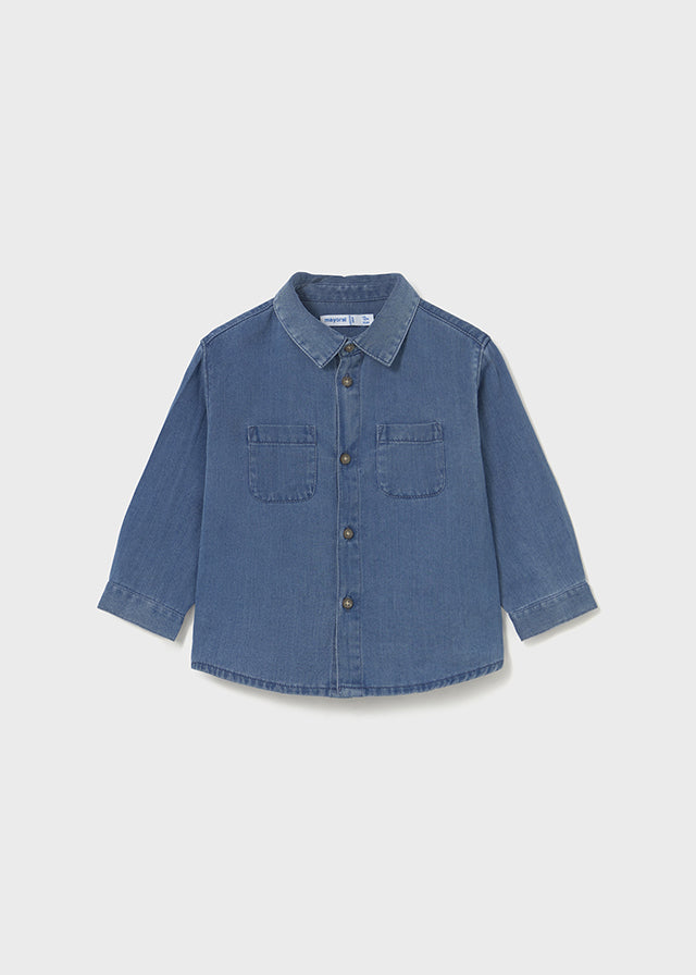 Medium Wash Denim Collared Button Up