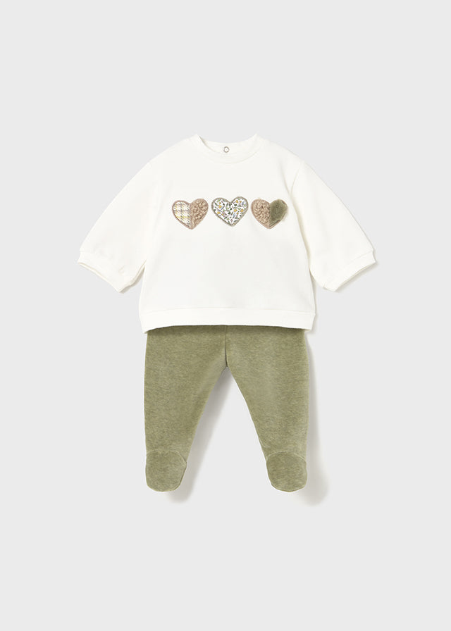 Olive Velour Heart Set