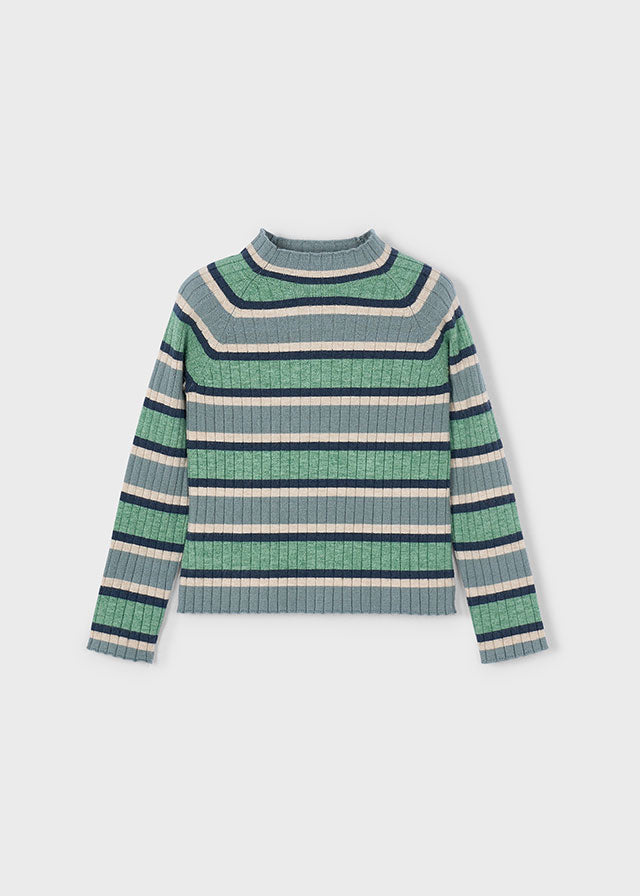Jade Stripe Rib Mock Neck Top