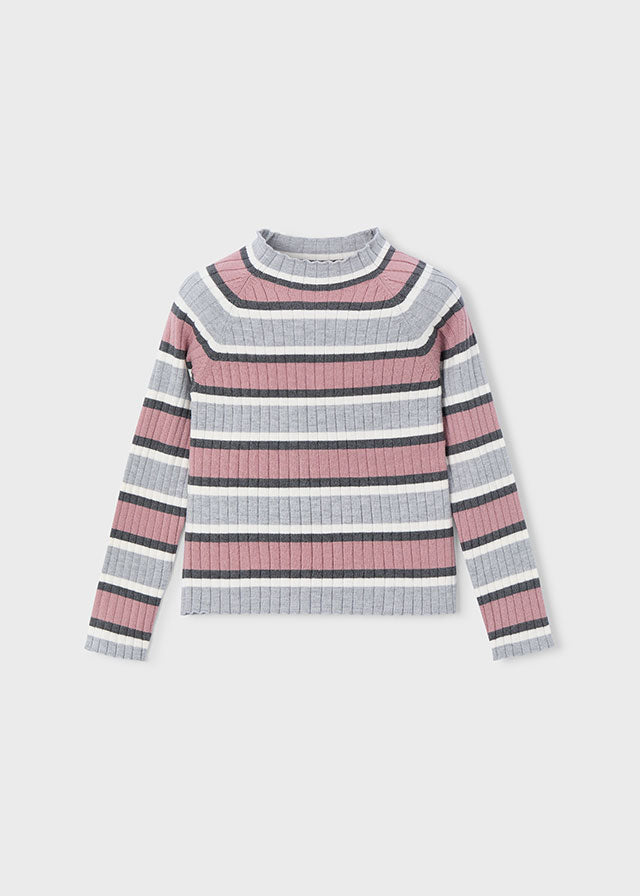 Rosy Pink Stripe Rib Mock Neck Top
