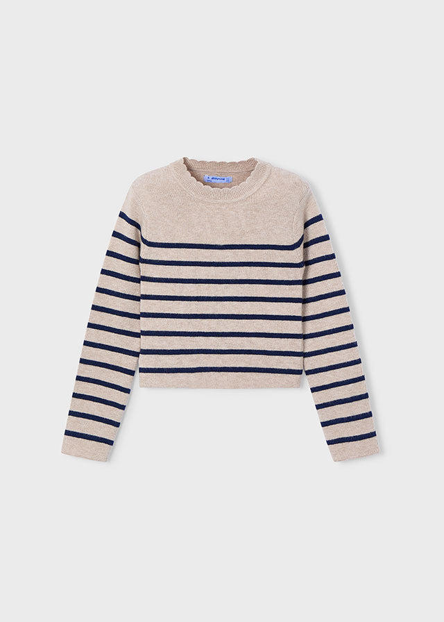Toffee Stripes Scalloped Neck Sweater