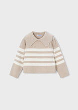 Load image into Gallery viewer, Taupe Stripes Scalloped Collar Top
