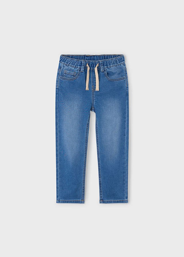 Medium Wash Straight Leg Pull On Denim
