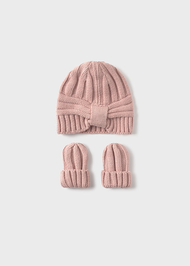 Rosy Pink Knit Hat and Mitten Set