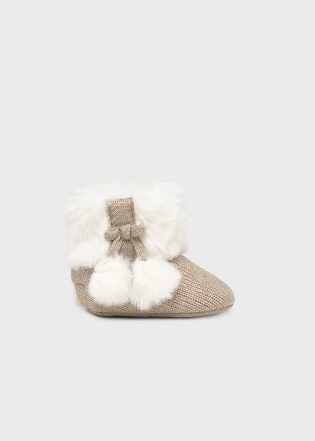 Taupe Pom Pom Knit Booties