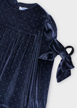 Load image into Gallery viewer, Navy Velvet Tiered Dress &amp; Bow Scrunchie Set
