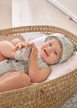 Load image into Gallery viewer, Green Stripe Bubble Romper + Hat Set
