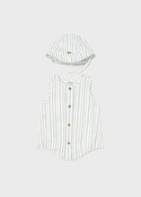 Load image into Gallery viewer, Green Stripe Bubble Romper + Hat Set

