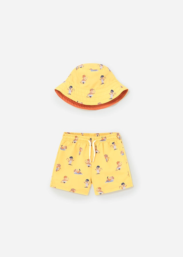 Beach Monkey Swim Trunks & Bucket Hat Set