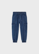 Load image into Gallery viewer, Medium Wash Belted Flowy Jogger Pant
