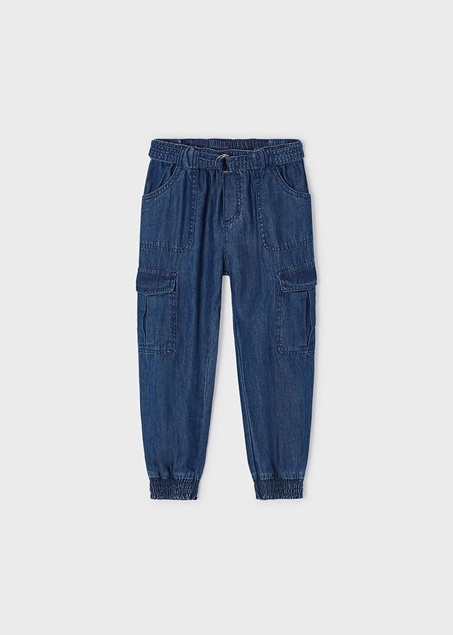 Medium Wash Belted Flowy Jogger Pant