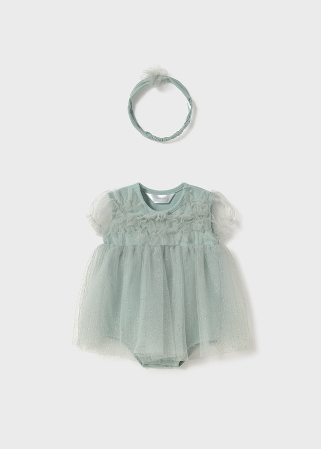 Mint Shimmer Tulle Dress + Headband Set