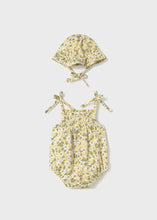 Load image into Gallery viewer, Yellow Floral Bubble Romper &amp; Hat 2pc Set
