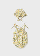 Load image into Gallery viewer, Yellow Floral Bubble Romper &amp; Hat 2pc Set
