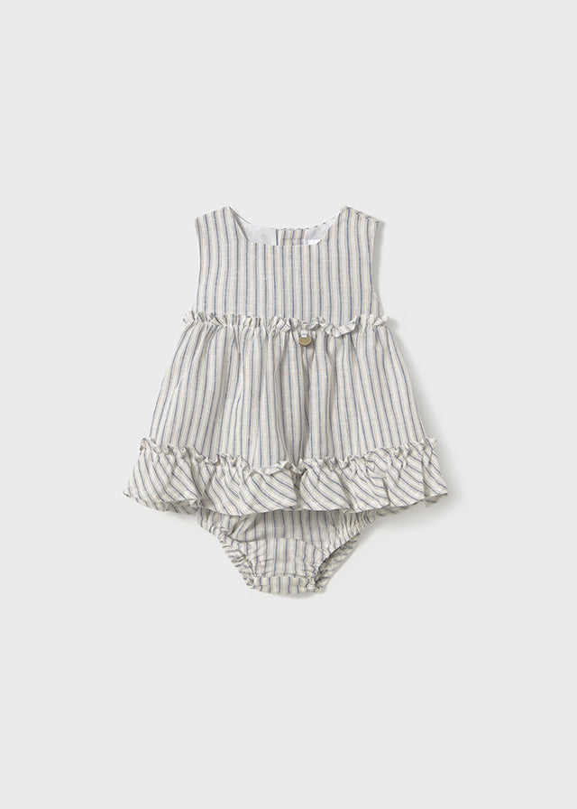 Blue Stripe Linen Dress & Bloomer Set
