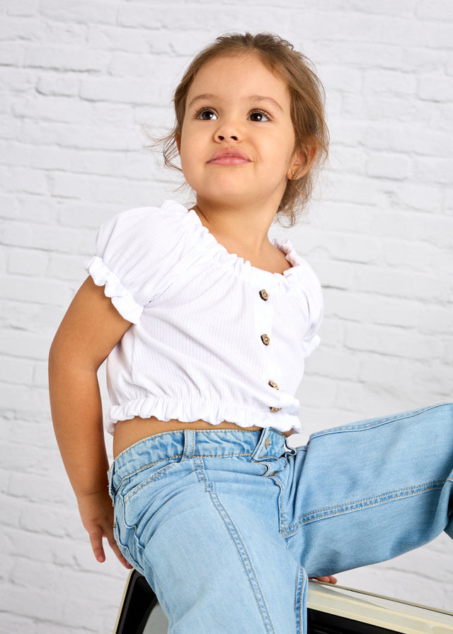 White Ribbed Cropped Top