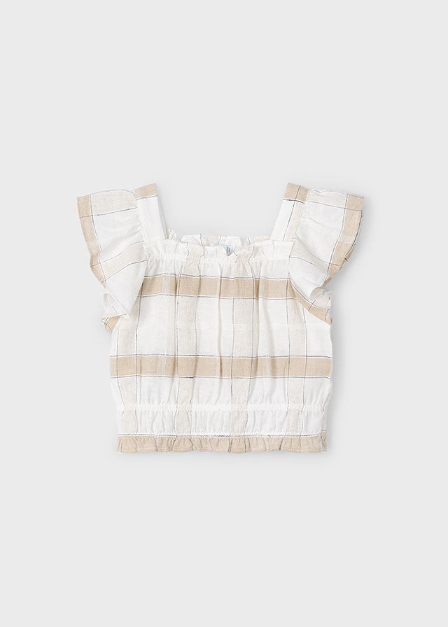 Beige Stripe Linen Cropped Top