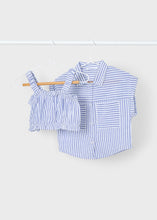 Load image into Gallery viewer, Blue Stripe Linen Crop Top and Button Up Set
