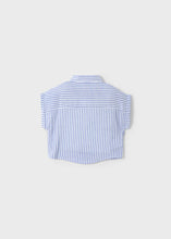 Load image into Gallery viewer, Blue Stripe Linen Crop Top and Button Up Set
