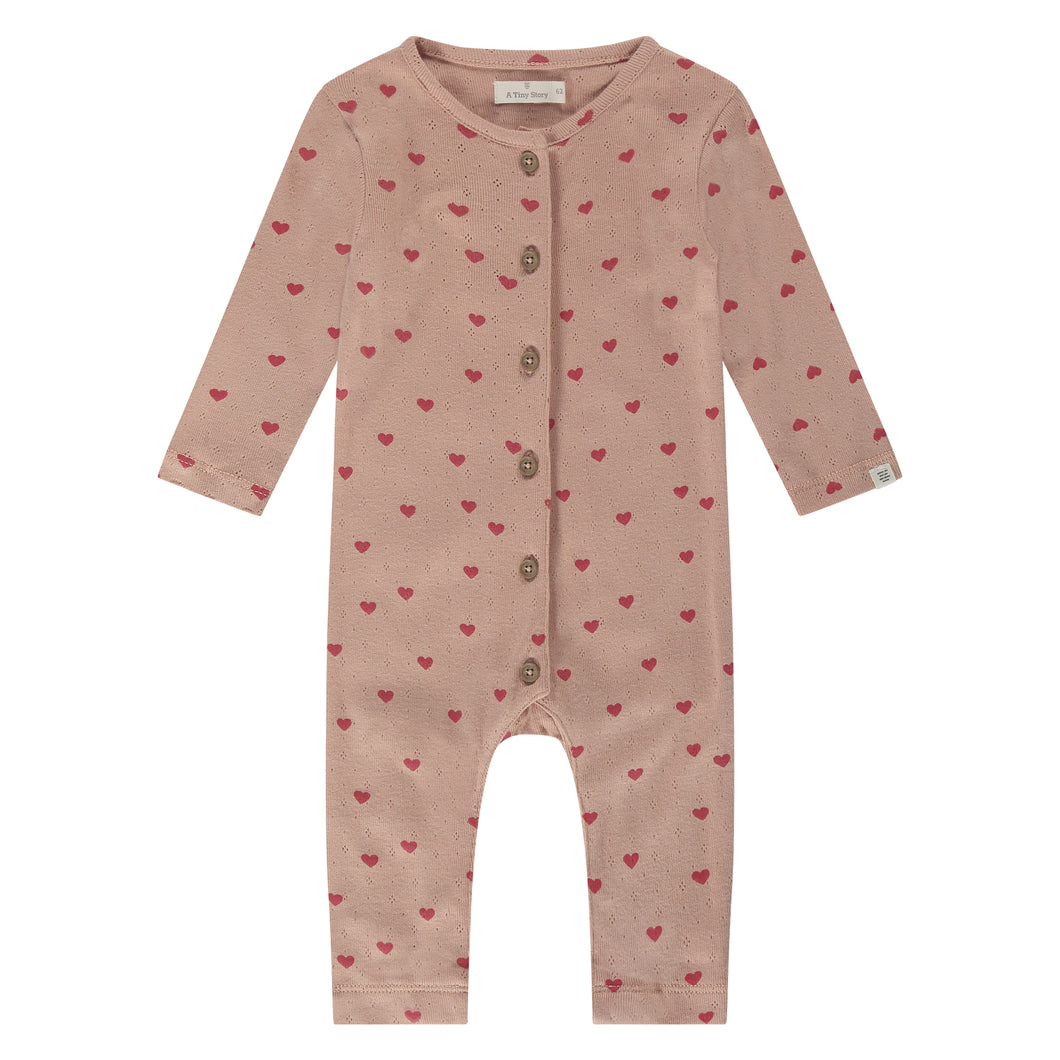 Dusty Coral Hearts Pointelle Coverall