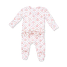 Load image into Gallery viewer, Rose Bow Lattice Ruffle Two-Way Zip Footie
