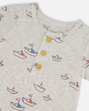 Load image into Gallery viewer, Sailboats Jersey Shortie Romper
