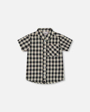 Load image into Gallery viewer, Black Check Button Up Short Sleeve Top
