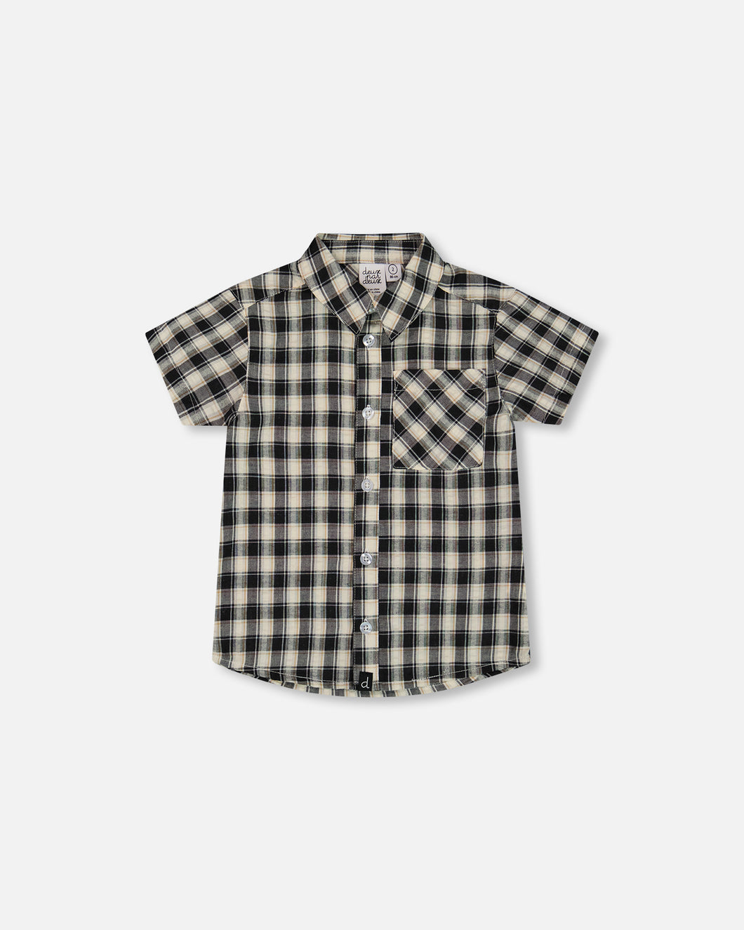 Black Check Button Up Short Sleeve Top