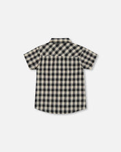 Load image into Gallery viewer, Black Check Button Up Short Sleeve Top

